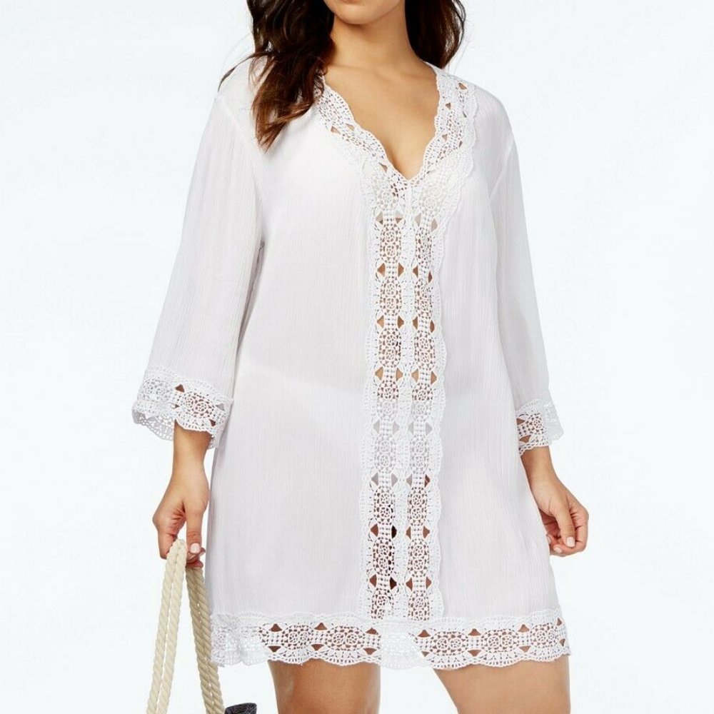 NWT La Blanca White Crochet Swimsuit Cover Up